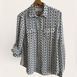 LOFT Green Bunny Rabbit Print Button Down Shirt Size Small